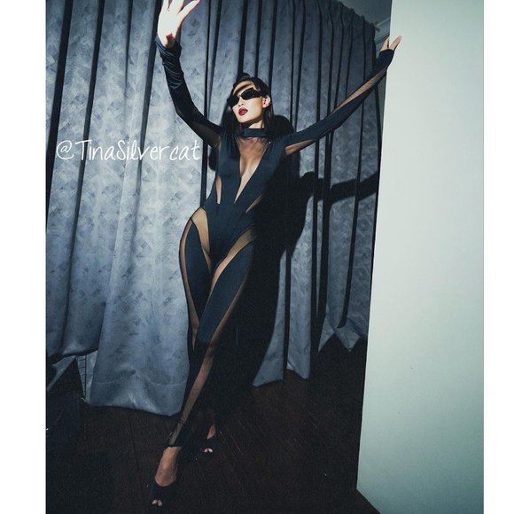 Mugler X H&M Mesh-paneled Stirrup Leggings Black NWT - Picture 10 of 16